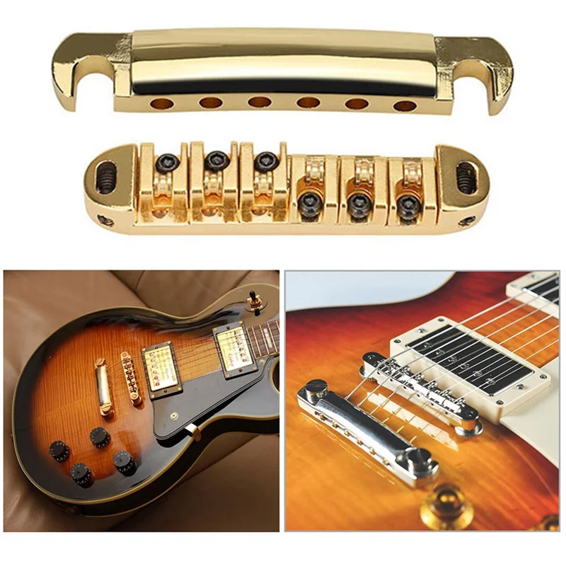 1 Set Of 6 Strings Guitar Tune-O-Matic Bridge and Tailpiece with Posts for Les Paul SG LP Electric Guitar,Gold HOT