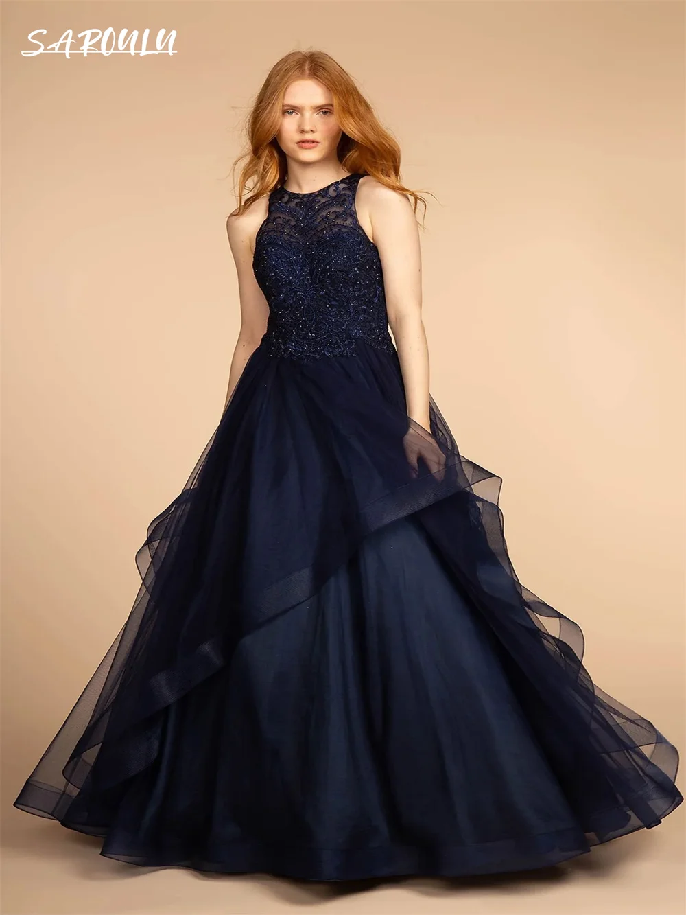 

Pastrol A-line Appliques Evening Dress Bohemian O-neck Floor-length Cocktail Party Gown Romantic Vestidos De Novia