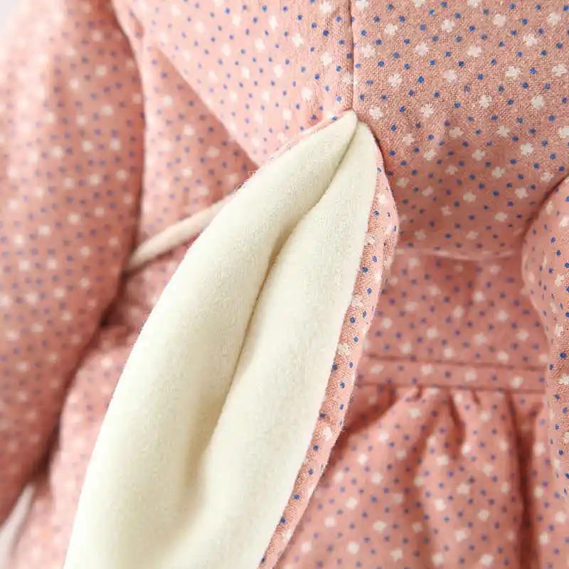 2-Piece Winter Baby Fleece Filled Cotton Jacket+Love Bag Girl Printed Rabbit Ear Hood Cartoon Warm Clothes