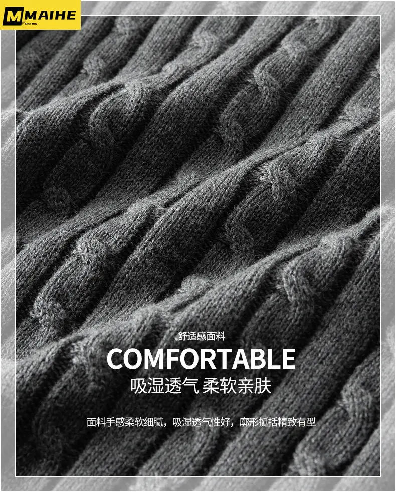 Fall/Winter Quality sweaters Men's classic striped warm knit pullover rolled neck sweater Men's sweater Stylish slim-fit sweater