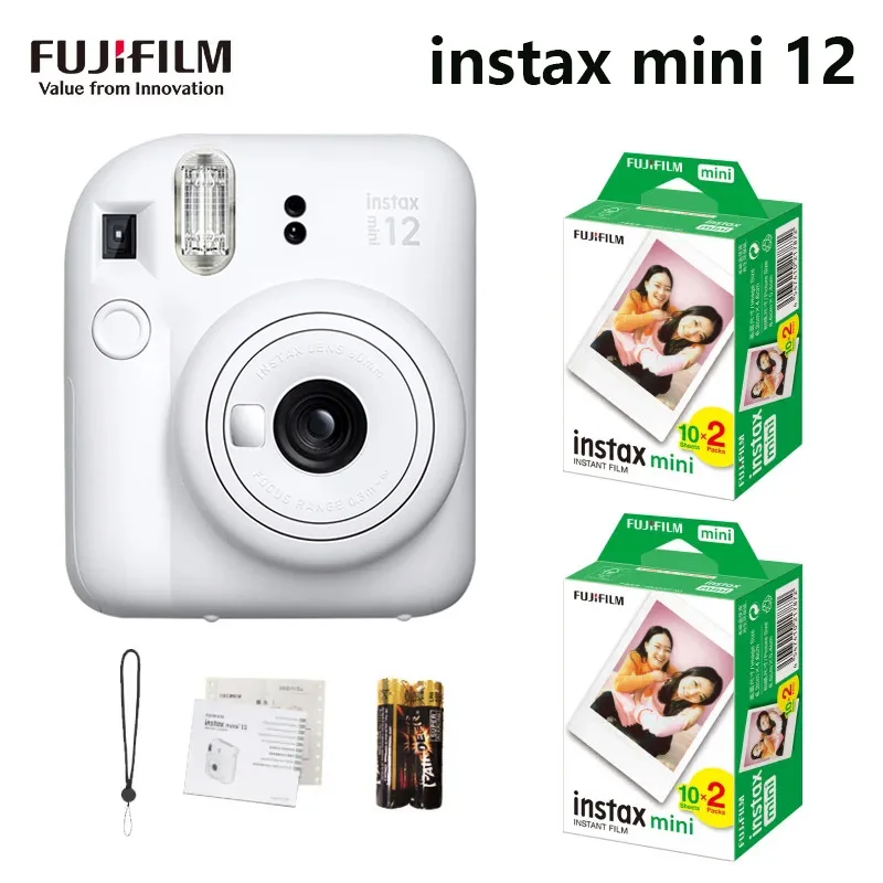 Genuíno fujifilm instax mini 12 câmera instantânea com 20 folhas mini filme papel câmera alça de ombro saco acessórios presente terno 12