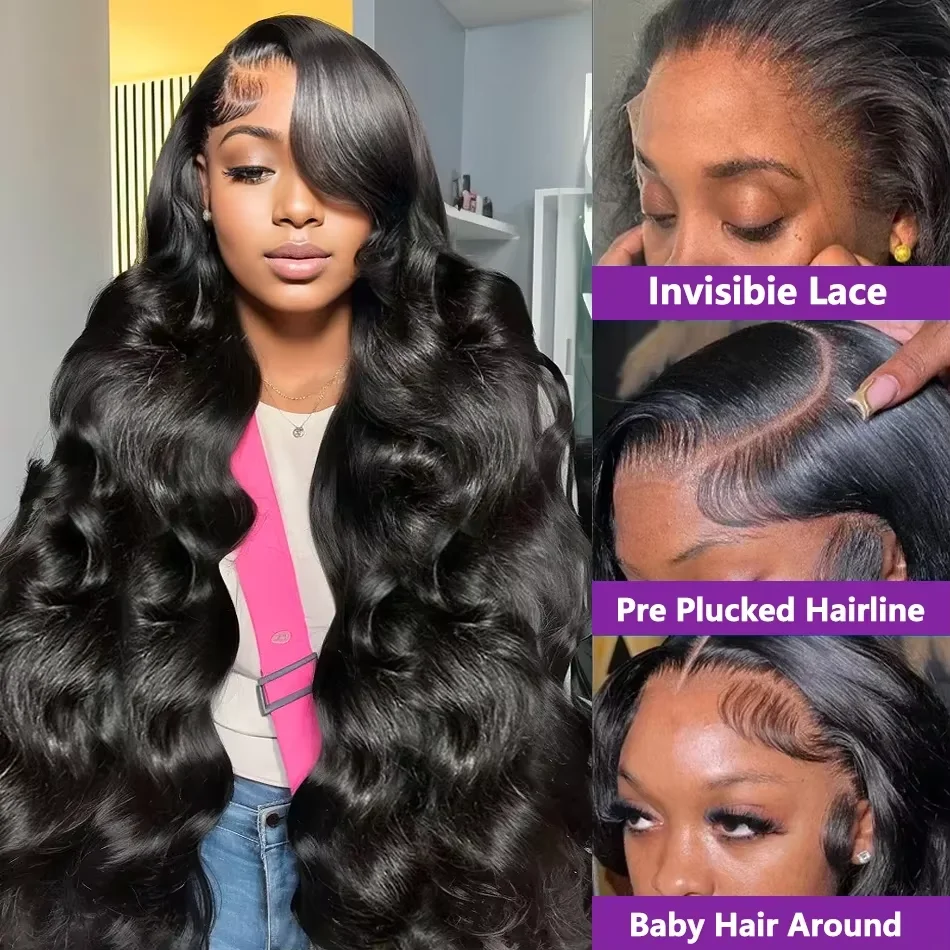 Body Wave 13x6 13x4 Transparent Lace Frontal Wig 250% Density Human Hair Brazilian 5x5 Lace Closure Wigs For Women PrePlucked