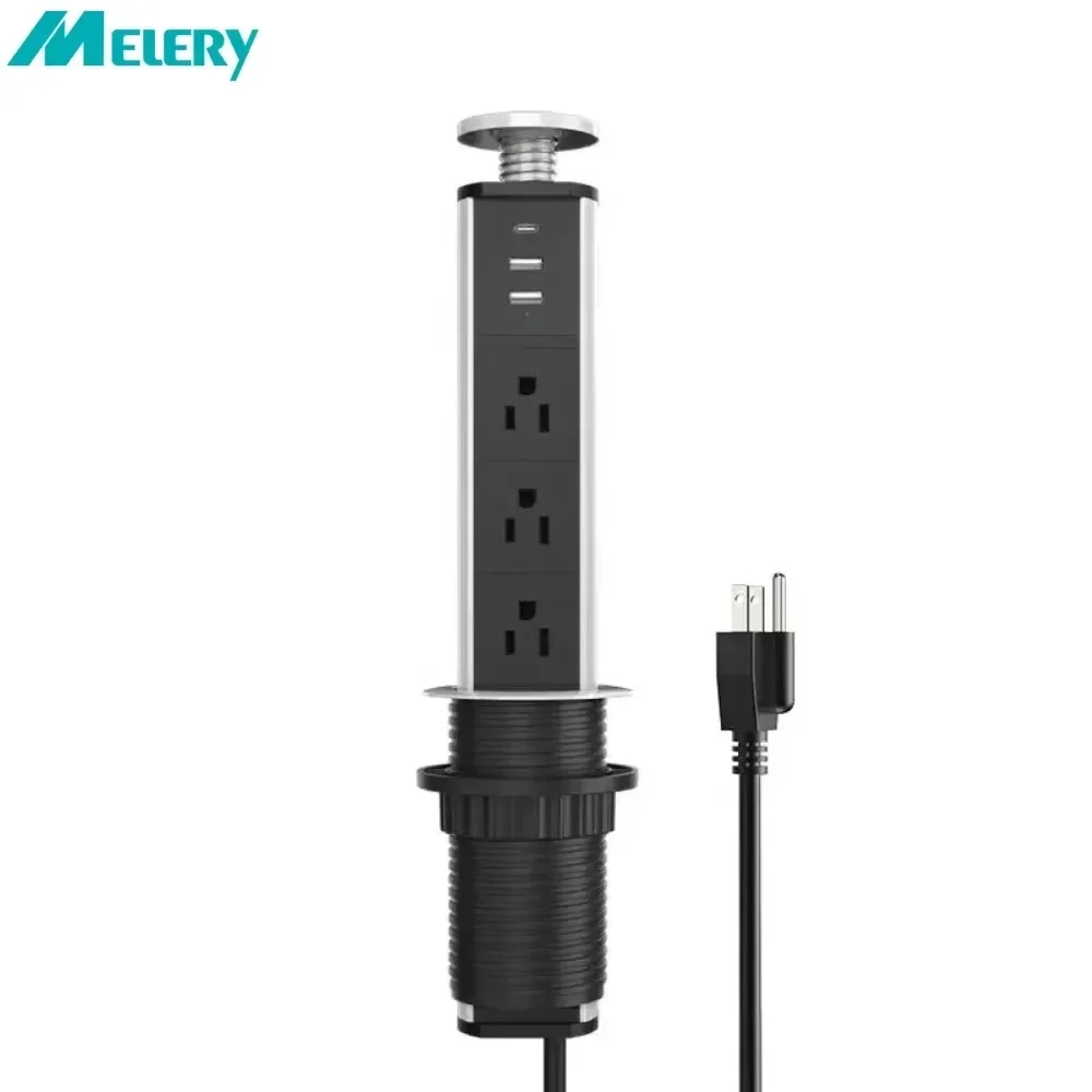 Melery US Type-C Electric Plug Tablet Sockets Power Strip Pop Up Desk Socket Outlet Hidden Kitchen USB Charger Extenstion Cord