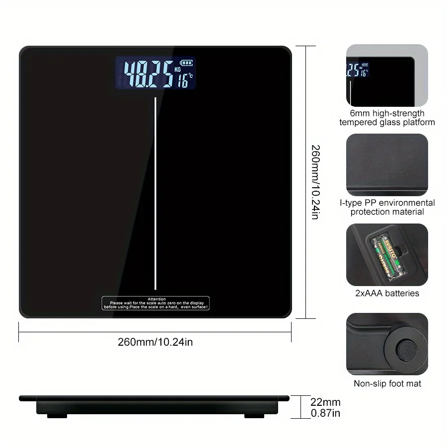 1PC Digital Bathroom Scale, Highly Accurate Body Weight Scale With Lighted LED Display, Round Corner Design Weight Scale 2
