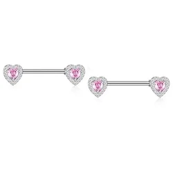 Pink Heart Crystal Flower Nipple Jewelry Set - Shiny Barbell Collection (Style1 Pink)