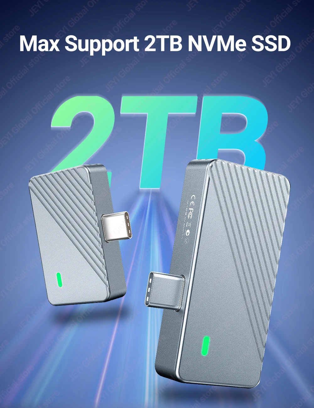 JEYI 2242 2230 M.2 NVMe Direct-Attach-SSD-Gehäuse, USB 3.2 10 Gbit/s Direct USB-C-Stecker Aluminium M2-Gehäuse unterstützt UASP TRIM – Detail 9