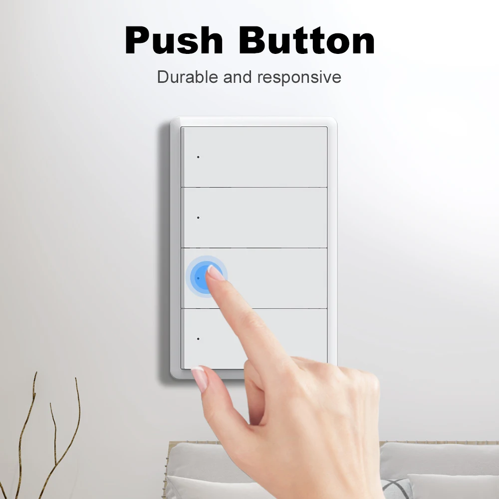 Tuya WiFi Matter Smart Switch Neutral Wire Optional Push Button Light Switch US Standard Switch APP Remote Control With Alexa
