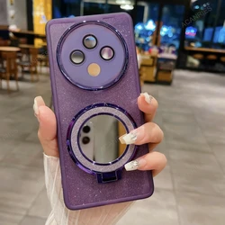 Glitter Clear Silicone Case with Makeup Mirror Stand Cover for Reno5 Lite (SF JMCX Purple)