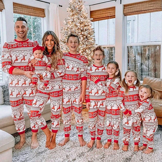 Famille Noël Vêtements Pyjama Ensembles 2023 Noël Elk Cerf Imprimer Tenues  Adulte Enfants Tenues Bébé Combinaisons Famille Pyjamas Tenues 