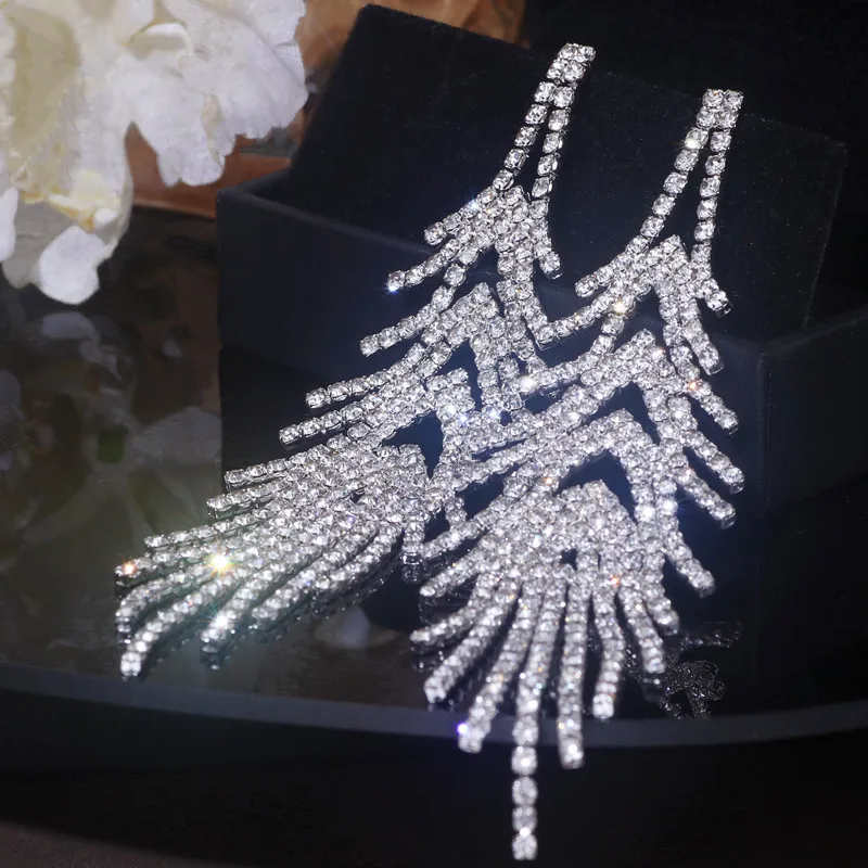 New Luxury Rhinestone Crystal Long Tassel Earrings for Women - Main Image