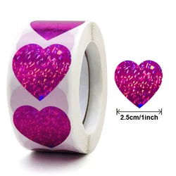 Round Heart Handmade Stickers - 1 - inch Black, White, and Pink Paper Decorations for Scrapbooking and Gifts (Purple Glitter - Heart)