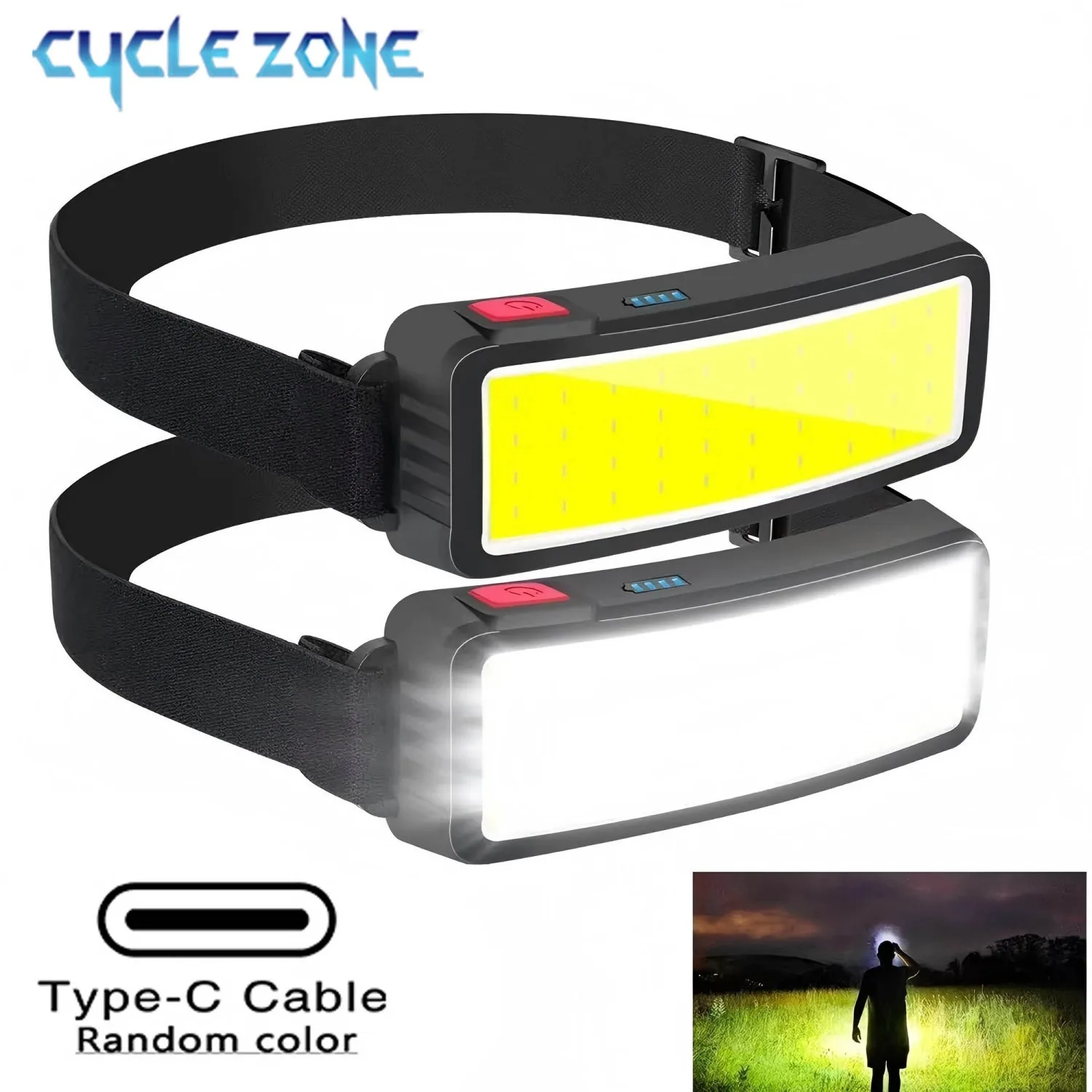 Lampe frontale COB rechargeable LED 180° pour pêche nocturne randonnée camping et escalade