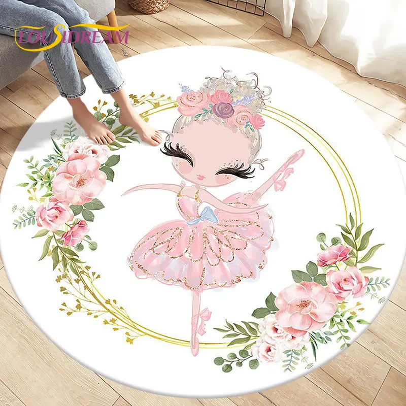 Cute-Ballet-Girl-Ballerina-Cartoon-Round-Area-Rug-Carpet-for-Living ...