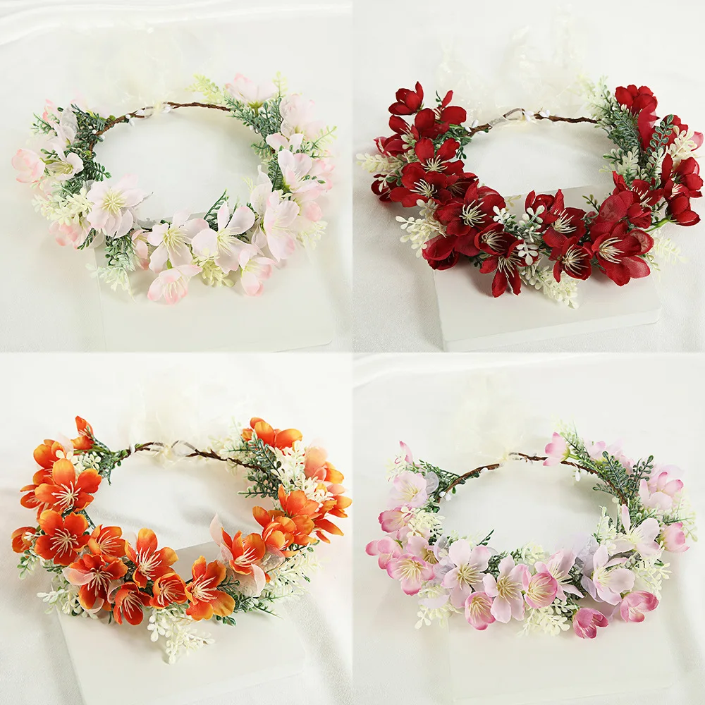 Girl Flower Wreaths Garland Crown Diadem Wedding Baroque Hairband hair flower Crown Bridal Headband Fairy Princess Hair Tiaras hair accessory hair headdress bridal headwear hair band crown