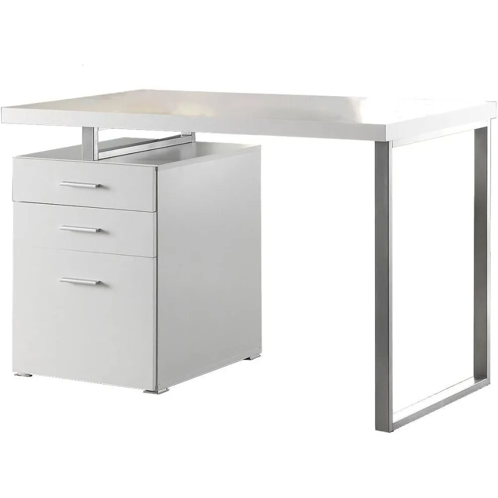 

Coaster Furniture Brennan Modern 3 Drawer Home Office Writing Computer Desk Silver Metal Frame White Silver 800325