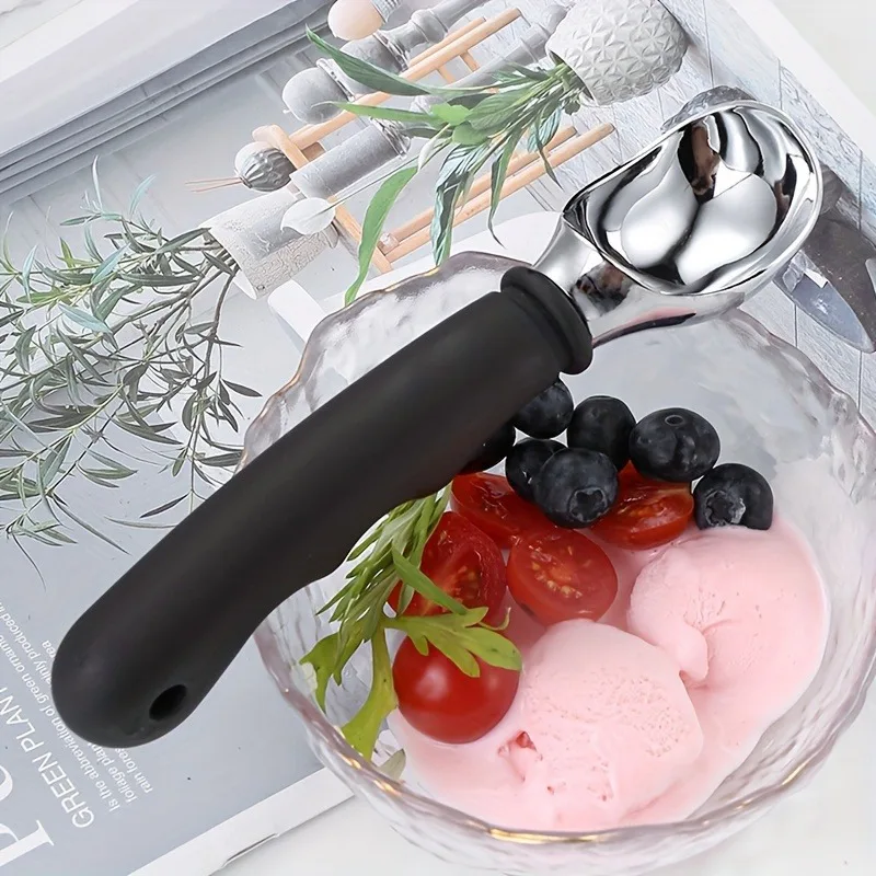 Cream Scoop with Comfortable Handle Durable 304 Stainless Steel Fruit Ball Digger for Watermelon and Ice Cream Black Ice cup