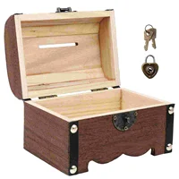 Vintage Treasure Chest Storage Box Wood Piggy Bank Cover Metal Exquisite Decoration 1