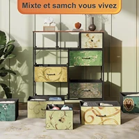 Rosahqnda Комод для спальни, металл + ткань Комод для шкафа, детской комнаты, прихожей, прихожей, тканевый ящик с цветочным узором — изображение 4