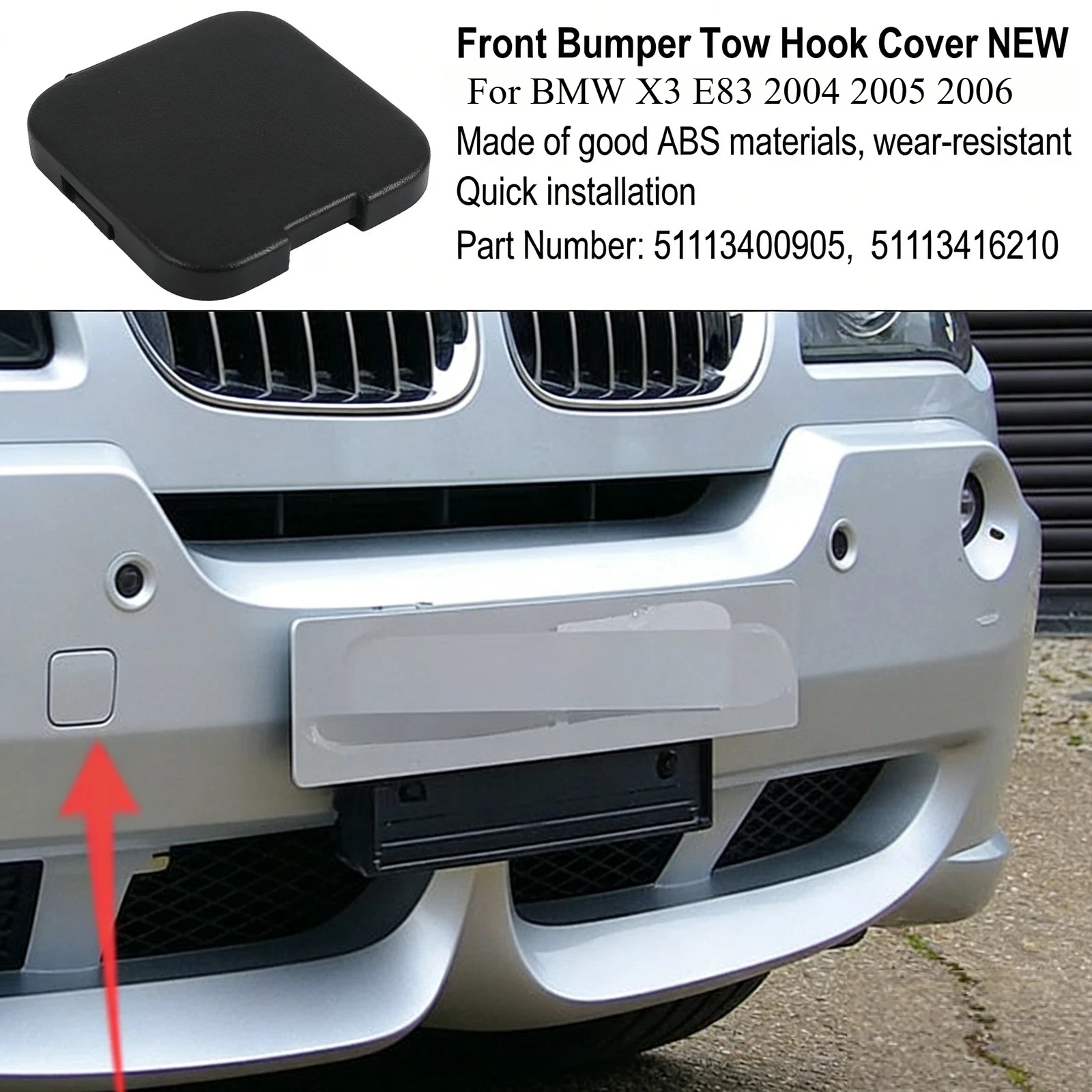 BMW X3 E83 2004 2005 2006 M 스포츠 패키지 없음 전면 범퍼 견인 고리 커버 캡 51113400905 51113416210 새 제품