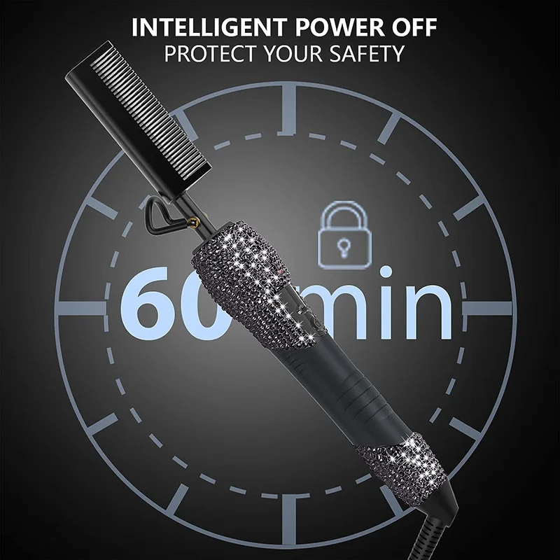 Hot Comb Electric High Heating Comb Hair Straightening with Bling Diamonds LCD Digital Peigne Chauffant 6