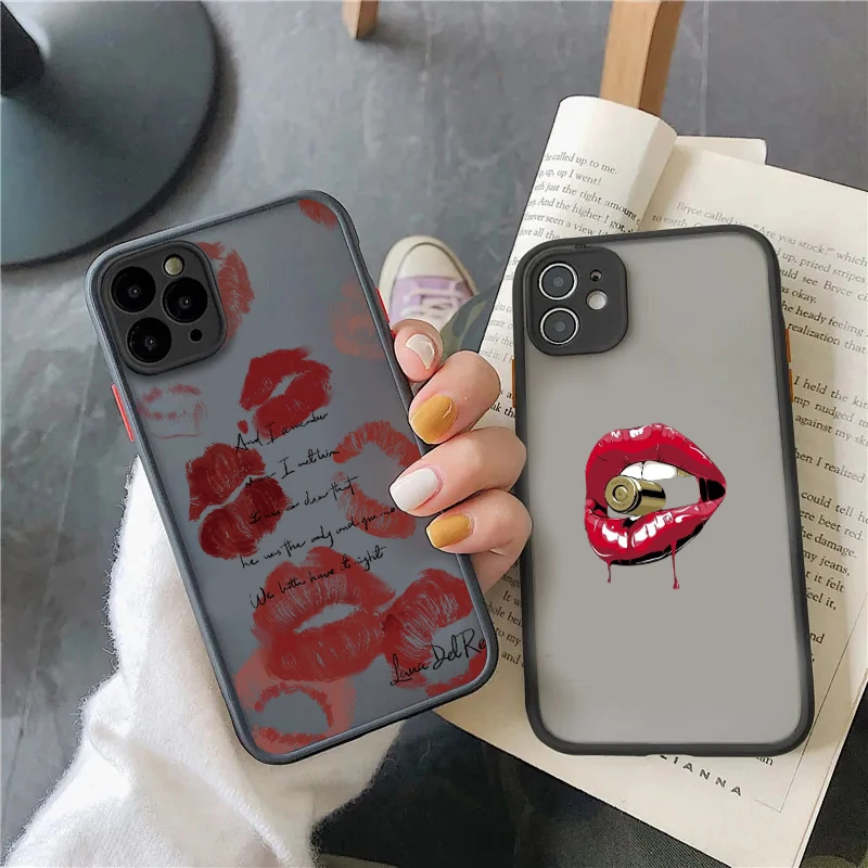 Sexy Girl Red Lips Hard Matte Case for iPhone 14 15 16 Pro