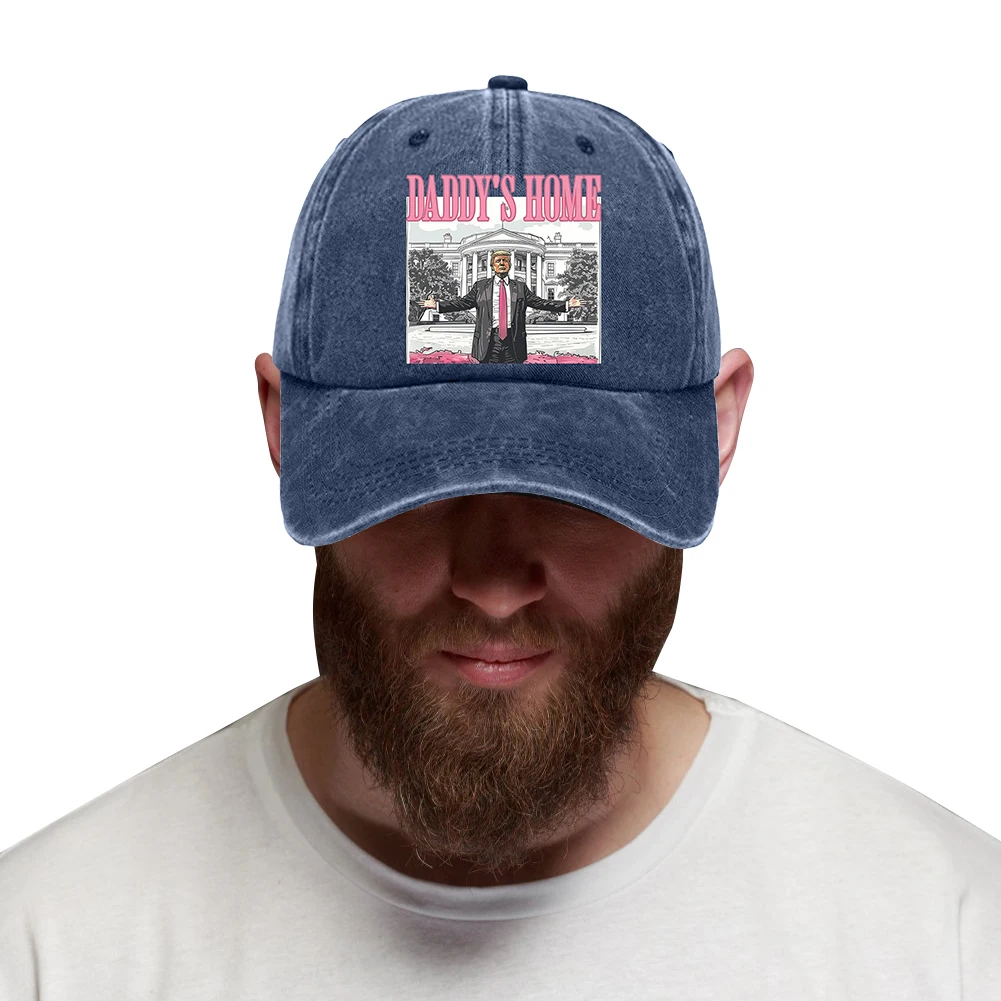 Trump Hat Comfortable President Hat Adjustable Distressed Cap Christmas Themed Washed Cotton Baseball Cap for Outdoor Activities