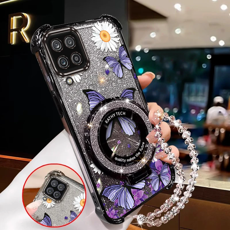 Flower Butterfly Plating Bracelet Holder Phone Case Cover