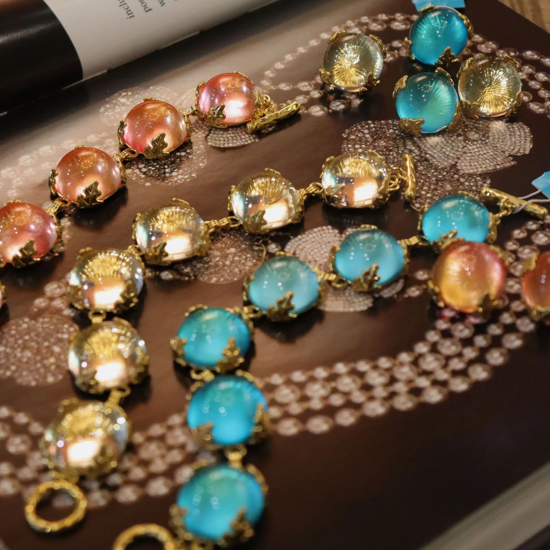 Vintage Natural Colorful Crystal Bracelet For Women Jewelry Runway Party T Show Fancy Trendy Boho INS Japan