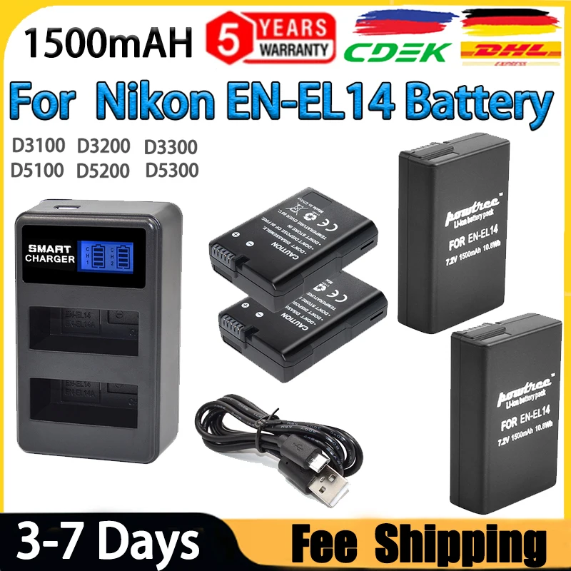 Camulti EN-EL14 - Batería De 7,4 V 2050 MAh Para Cámara Nikon D3100