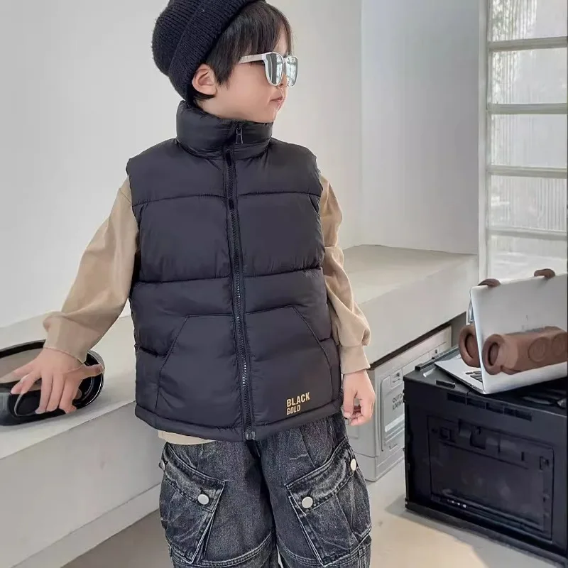 2024 Autumn Winter Children Winter Casual Black Thick Warm Vest Kids Cool Waistcoat Thick Vest with Camisole for External Wear