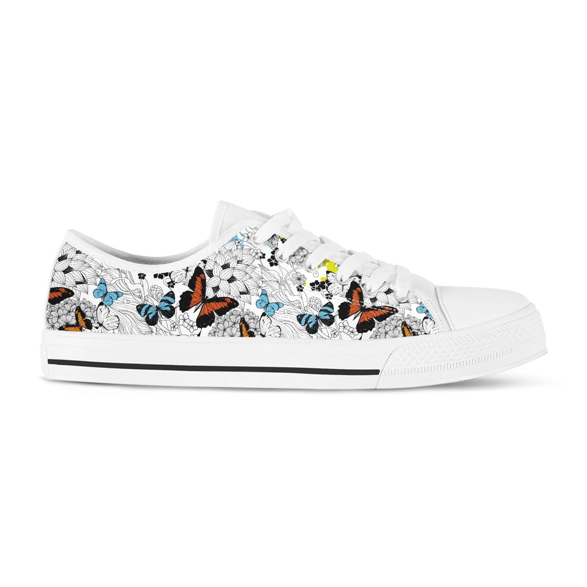 Beautiful White Butterfly Sneakers For Woman Low Top Lace-up Canvas Shoes Designer Ladies Plus Size 46 Shoes Women Sneakers