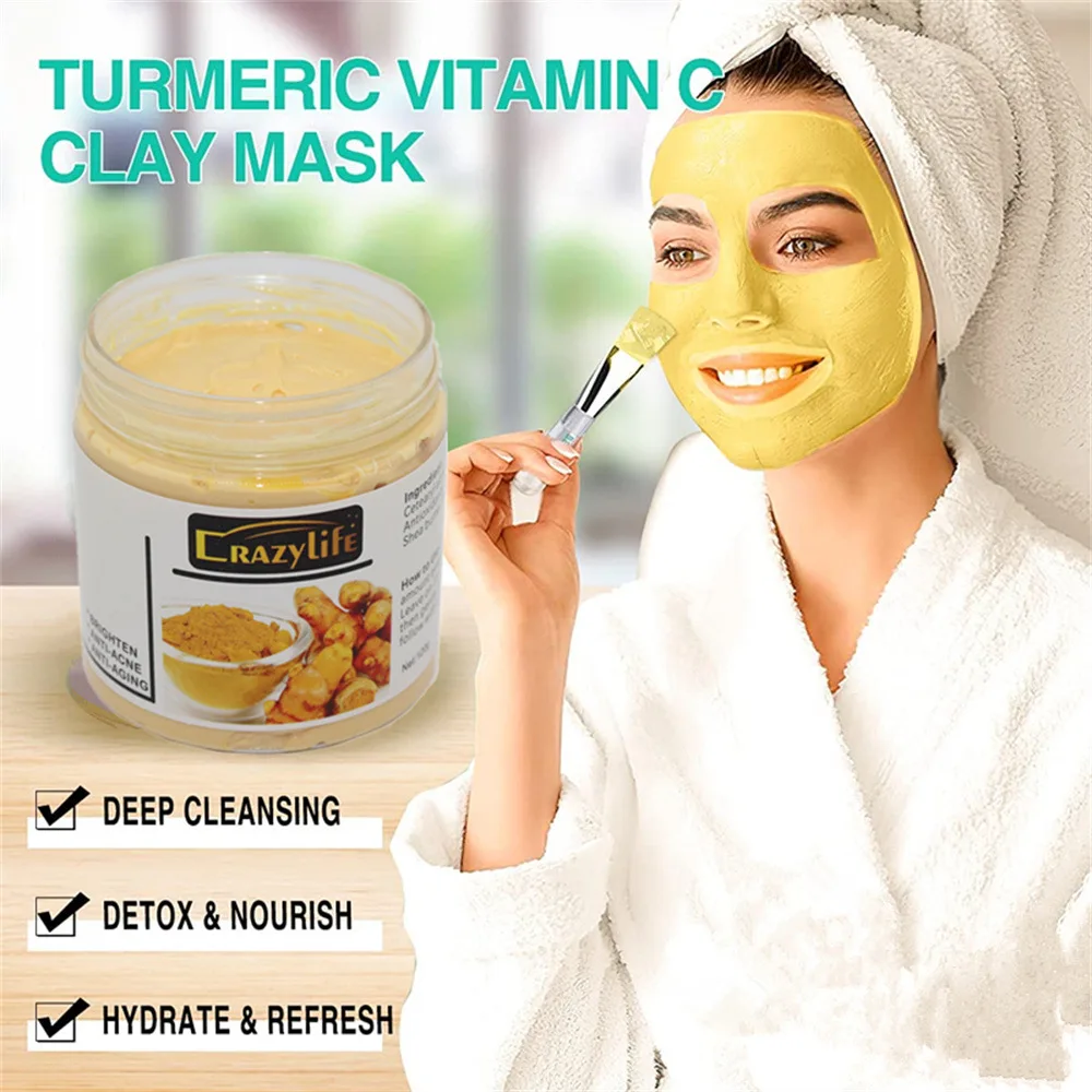 Description Picture 3 of item120gTurmeric Clay Mask Facial Cleaning Pores Dirt Acne Blackhead Anti-Acne Remove Deep Cleansing Oil control Whitening Skin Care