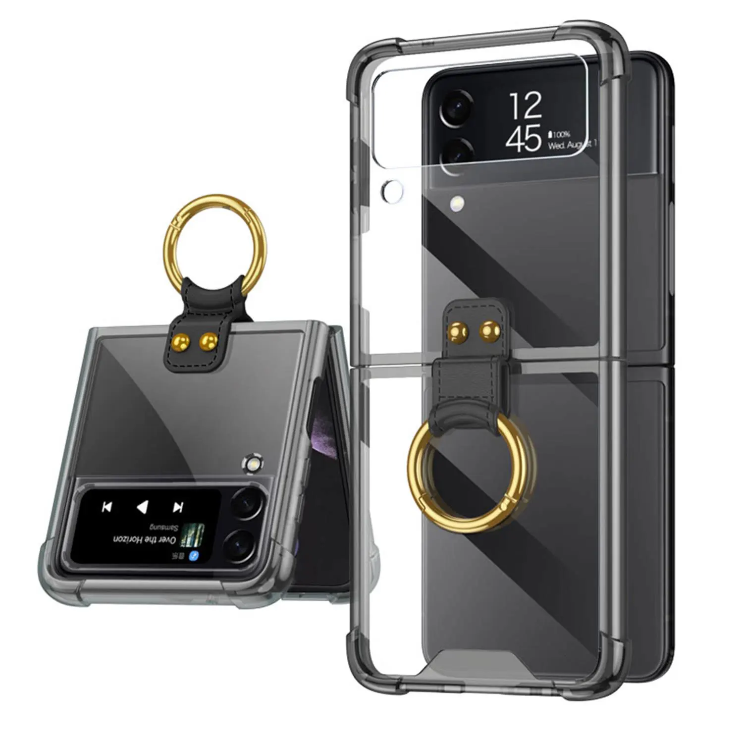 Colored Transparent Shockproof Folding Back Cover with Ring Bracket