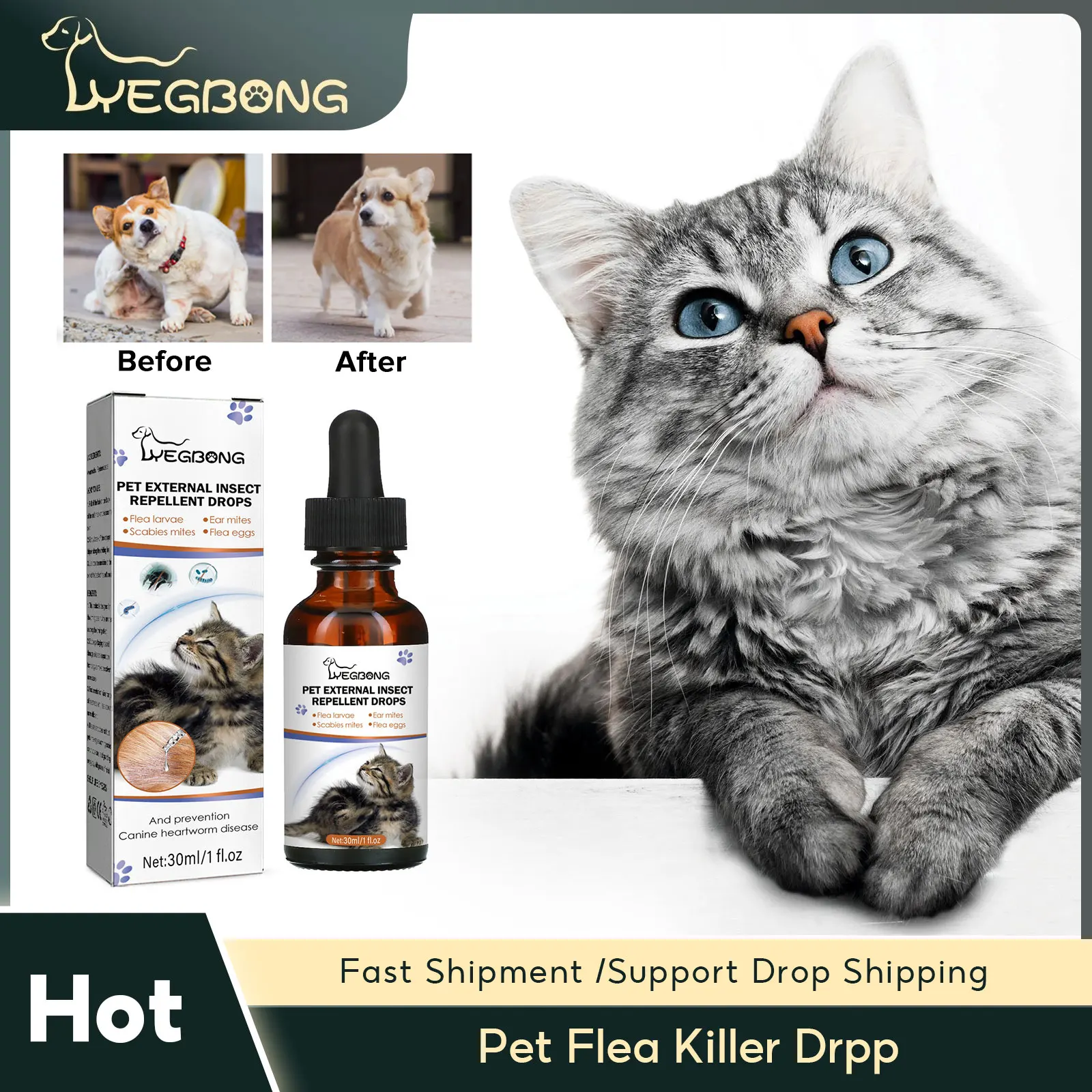 Curated visual reference: Visual Reference: Pet Anti Flea Drops Mites Insect Repellent For Formula Cats