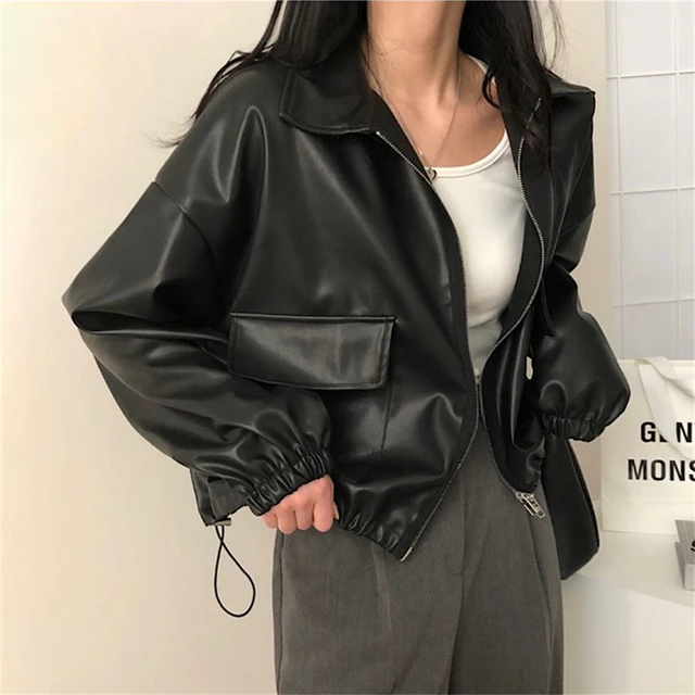 veste simili cuir courte femme,manteau femme hiver,mode vetement femme  2022,veste femme chic et élégante,blouson femme,mode femme automne hiver  2022 2023,gilet noir femme - AliExpress