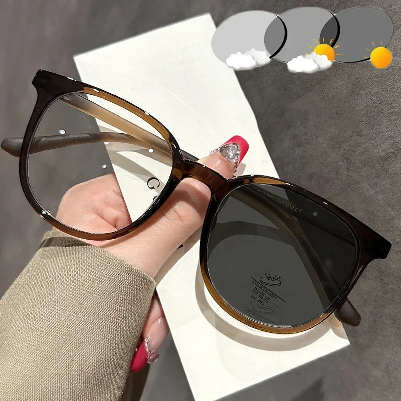 Outdoor Color Changing Sunglasses Ladies Intelligent Photochromic Minus Diopter Glasses Trendy Myopia Prescription Eyeglasses 3
