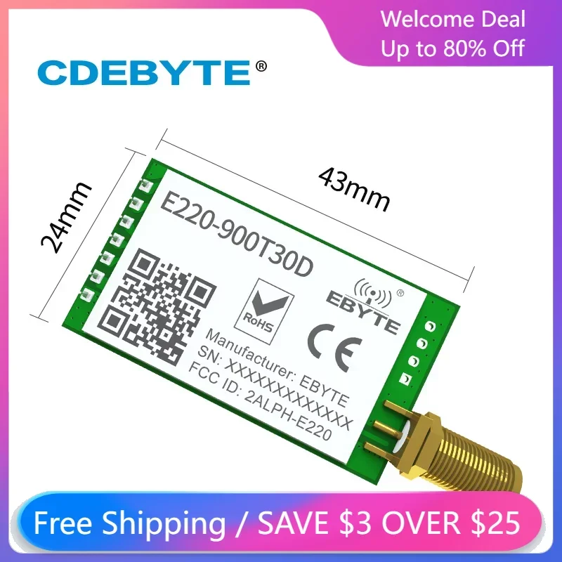 Wireless LoRa ISM 868MHz 915MHz Module E220-900T30D Transmission LoRa Spread Spectrum DIP UART Interface SMA-K Antenna 5Pcs wireless module