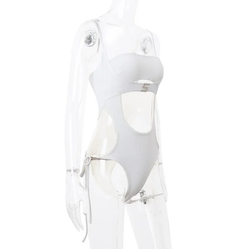 Body de una pieza con escote tipo bustier sin mangas y encaje de color liso para festival, traje de verano sin espalda, body ajustado sexy, lencería