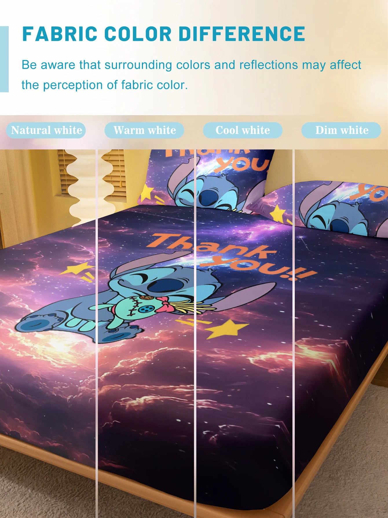 1 cartoon cute Stitch pattern digital printed frosted Fitted Sheet,bedroom printed bed cover,bedding(No pillowcase) 4