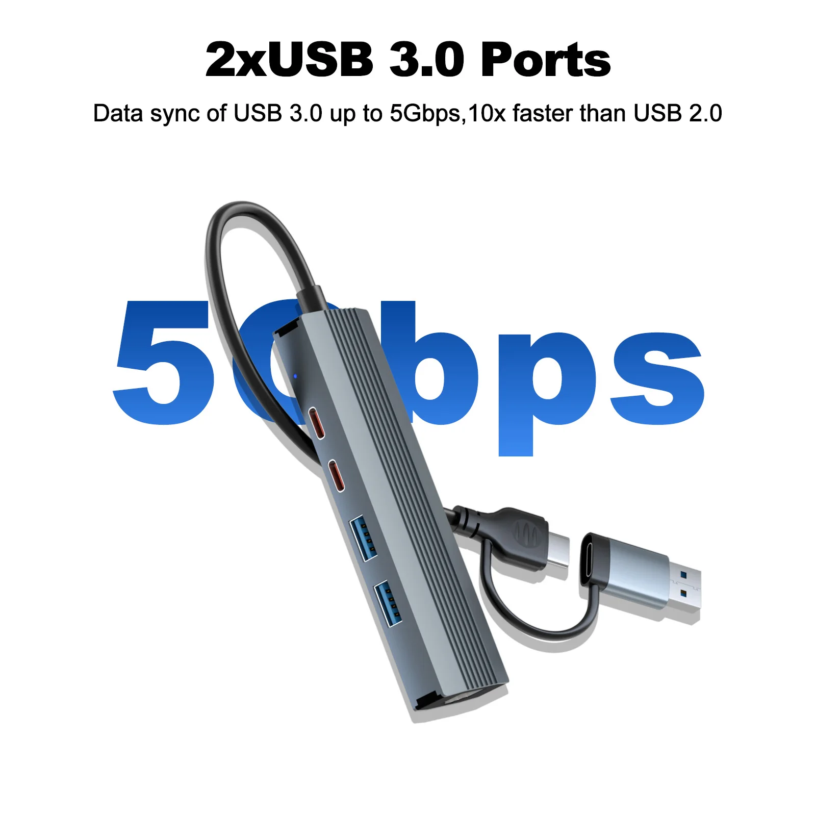 High-Speed USB Ethernet Adapter with 3-Port USB3.0 Hub