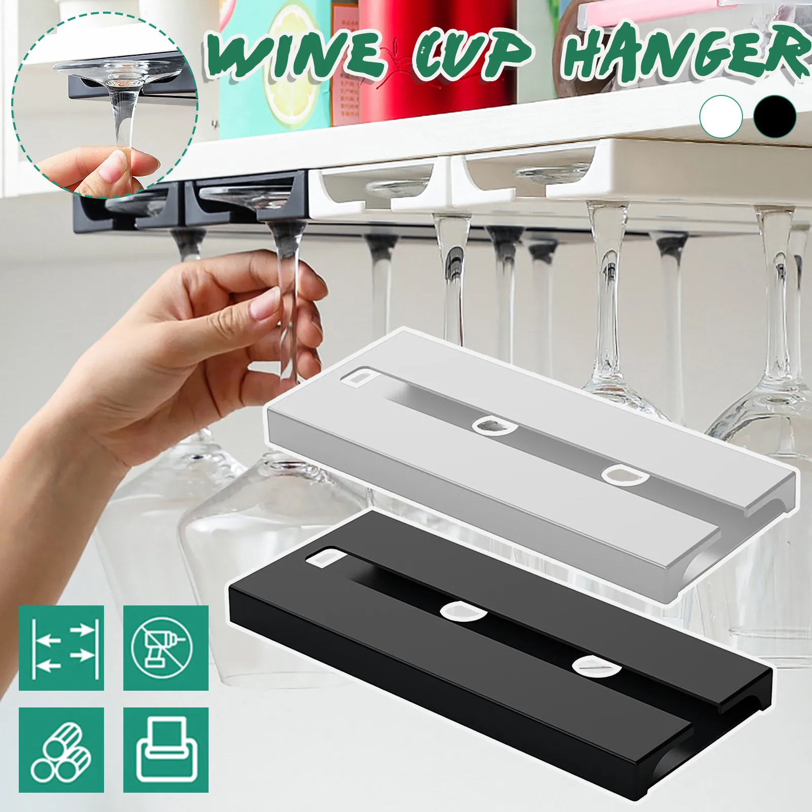 1 pcs/Set Under Cabinet Free Punching Holder Wine Glass Rack for Bar Stemware Bar Countertop Champagne Wine Glass Holder Hanger