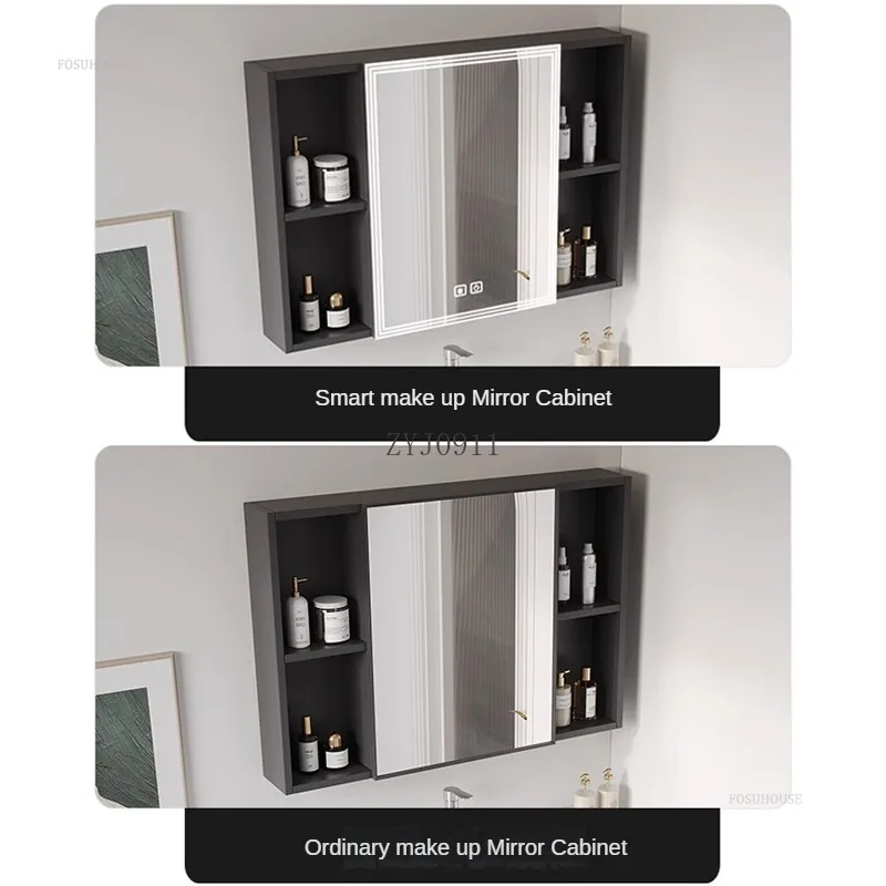 Smart Bathroom Mirror Cabinet Space Aluminum Home Furniture Wall-mounted Storage Makeup Mirror Cabinets with Light Storage