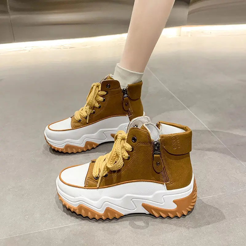 Wysokie buty damskie 2024, jesienne nowe, grube podeszwy, codzienne buty damskie, damskie trampki