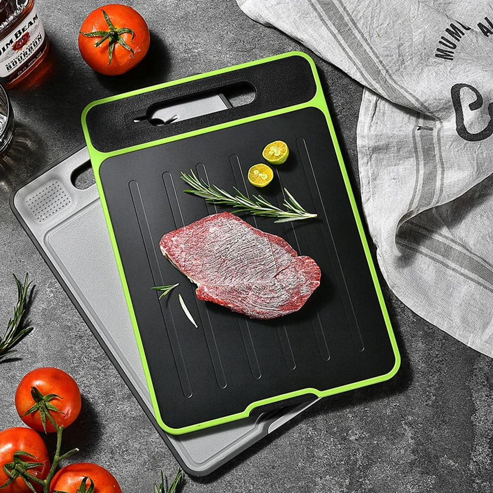 4 in 1 Aluminum Alloy Double-Sided Thawing Cutting Board Chopping Board with Knife Sharpener and Garlic Grinder
