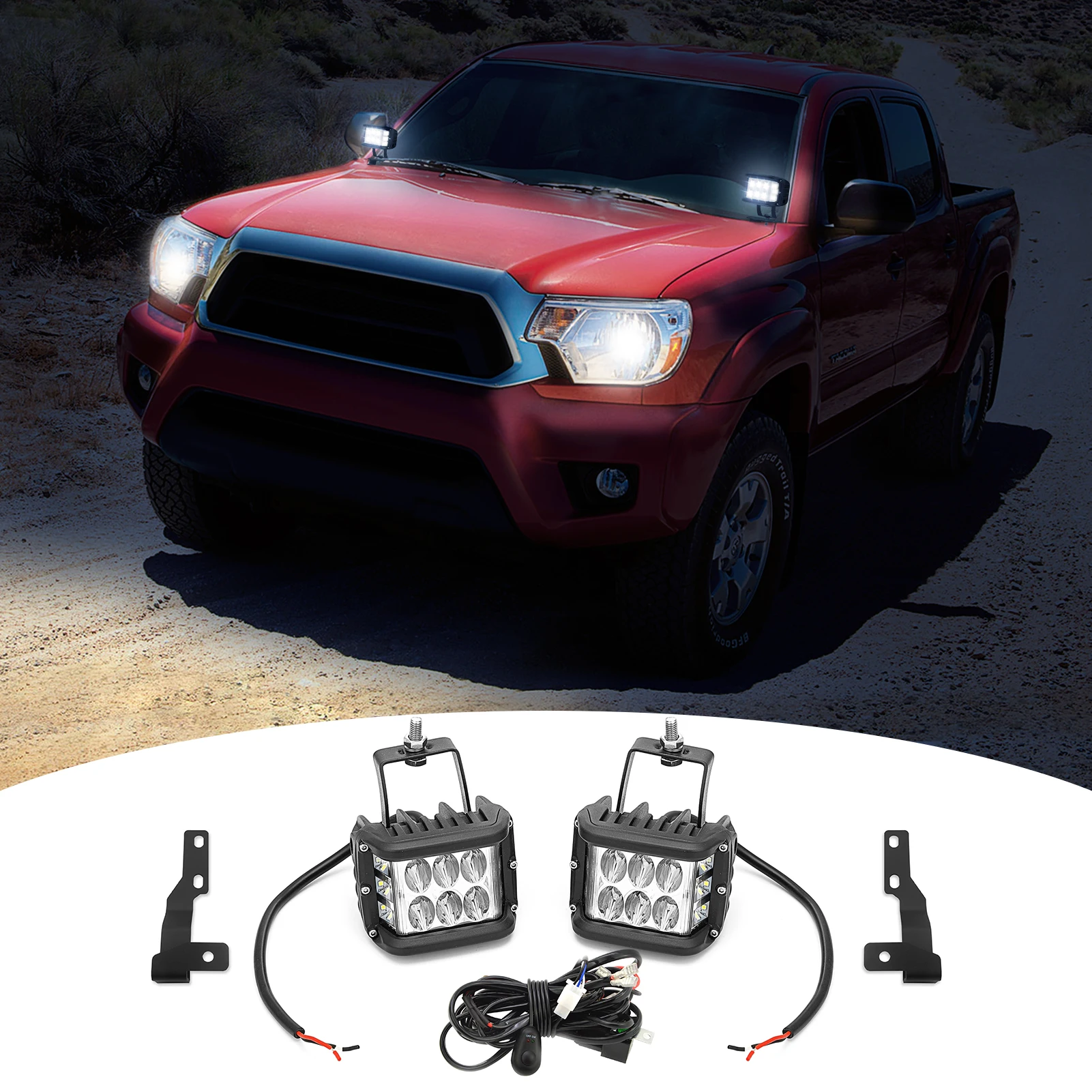 Для Toyota 2005-2015 Tacoma Custom Side Pillar Hood Bracket Wide Shot 60W светильник Kit автомобильные аксессуары