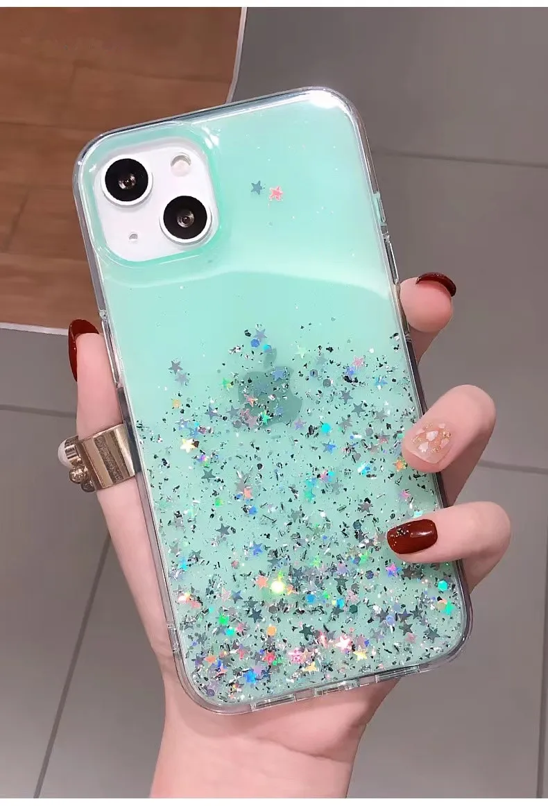 thumbnail image 1 of Luxury Transparent glitter Bling shiny Clear Soft Silicone Case For iPhone 11 12 13 14 Pro Max 15 X XS XR 7 8 Plus 6S MiNi Cover, 1 of 5