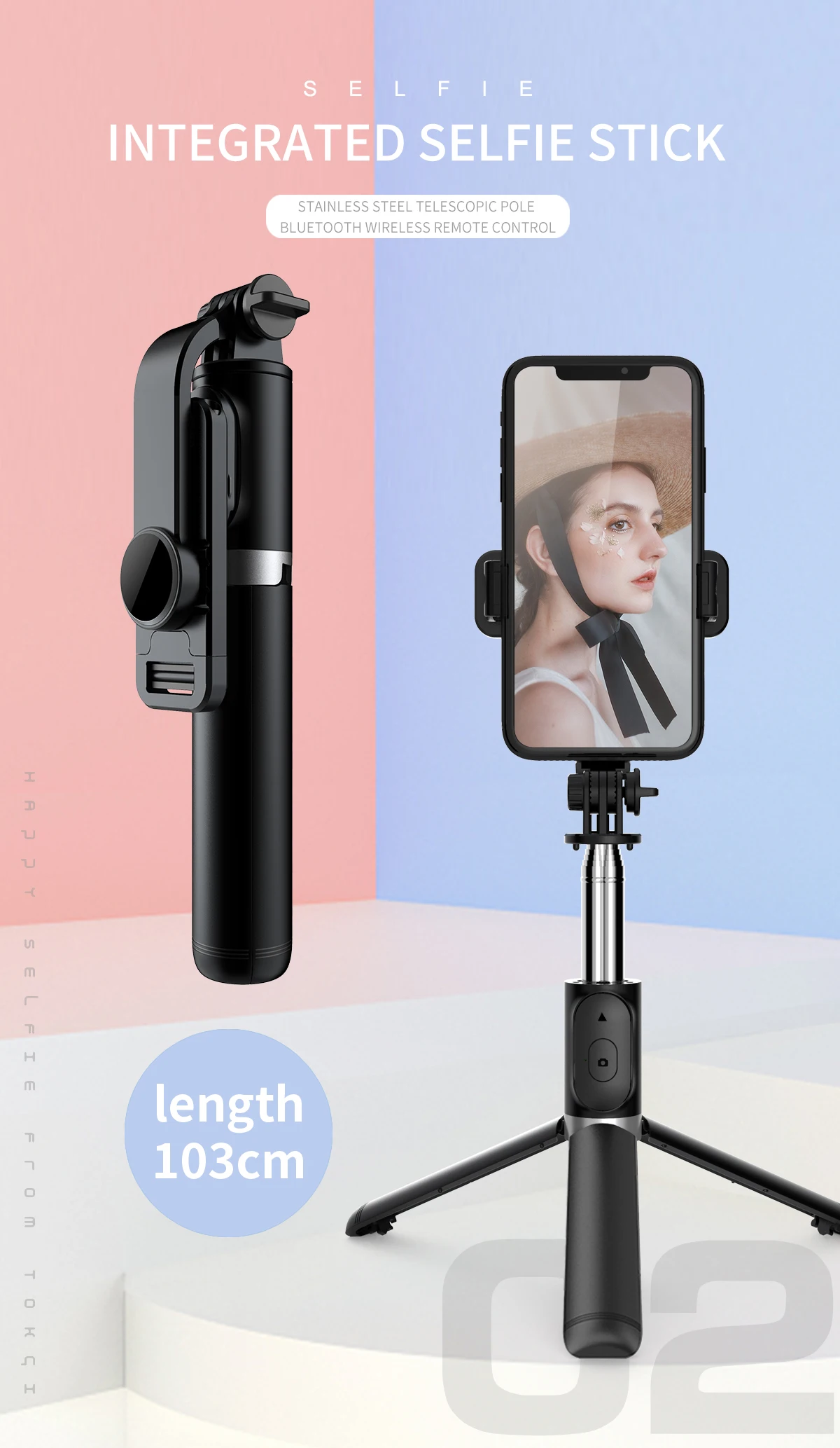 Description Picture 2 of itemPortable Selfie Stick Tripod, Mobile Phone Stand, Wireless Remote Control, Compatible with iPhone and Android