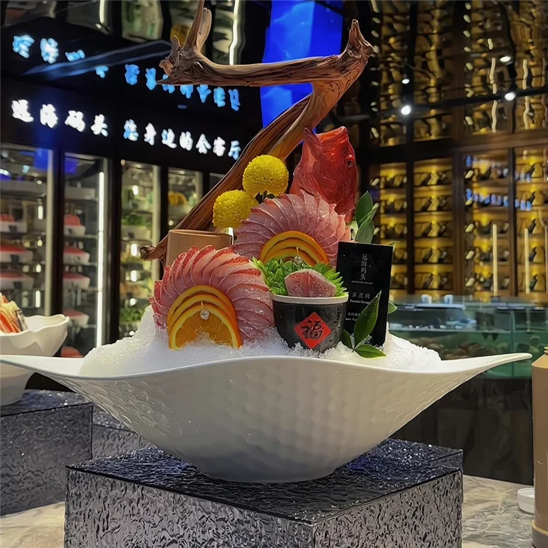 Creative salmon plate Seafood Pose Japanese Cuisine Plate Deep blue sashimi sushi boat plates Fashionable high-end sashimi plate