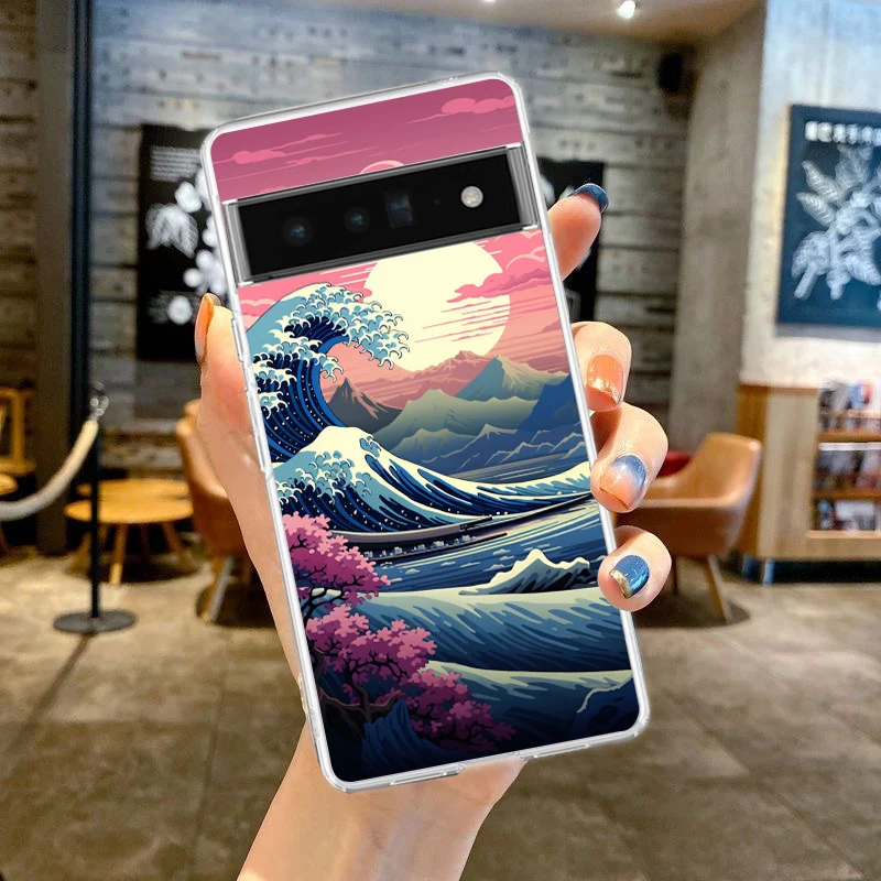 Fashionable Blue Wave Soft Clear TPU Transparent Phone Case