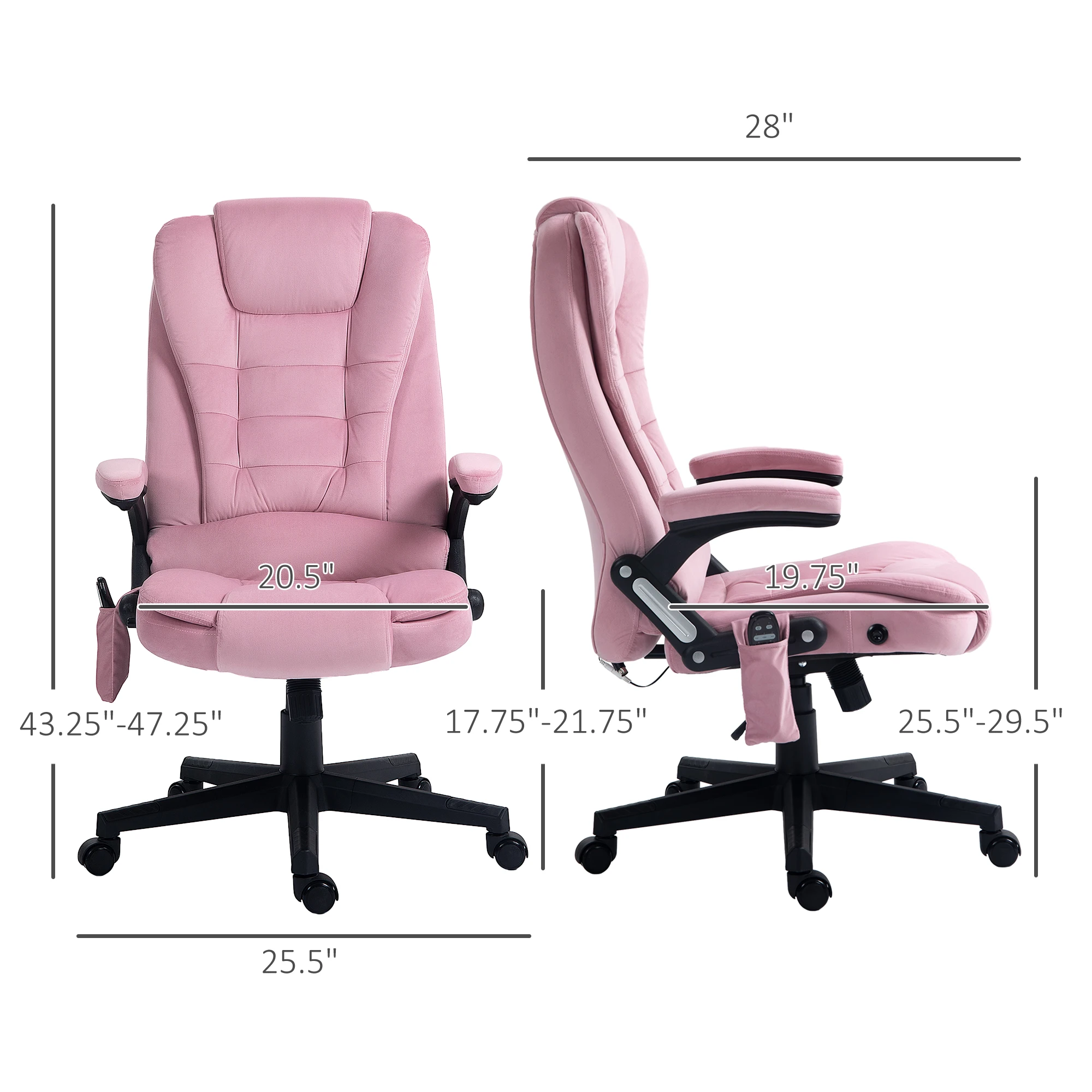 Homcom 6 Point Vibrating Massage Office Chair with Heat with Reclining Backrest, Padded Armrests and Remote, Pink 3